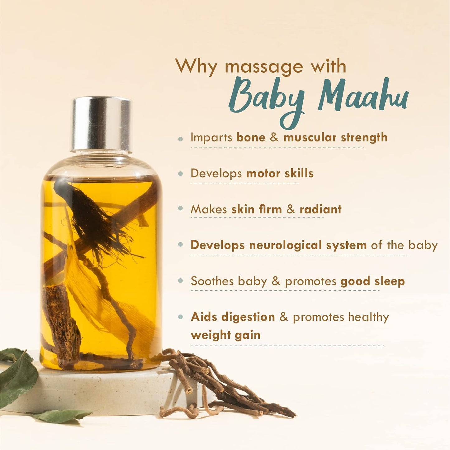 Nat Habit Summer Maahu Baby Massage Oil - Balamool Nimbuka For Bone Development, Muscular Strength & Healthy Skin - Suitable For Ages 0 to 12 years - Zero Chemicals & Preservatives - 200ml