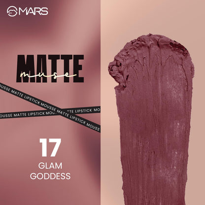 MARS Matte Muse Mousse Lipstick (3ml) (17-GLAM GODDESS) with Doe-Foot Applicator | Highly Pigmented | Smooth Texture | Hydrating Formula | Blurry Lips Effect