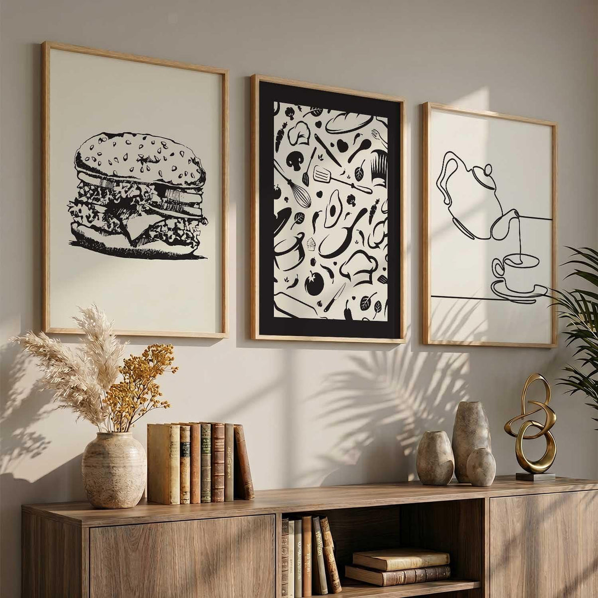Kitchen poster With Frame For Living Room Bed Room Hotel Wall Decor Digital Reprint engineered wood Set of 3 (13X17 inch)