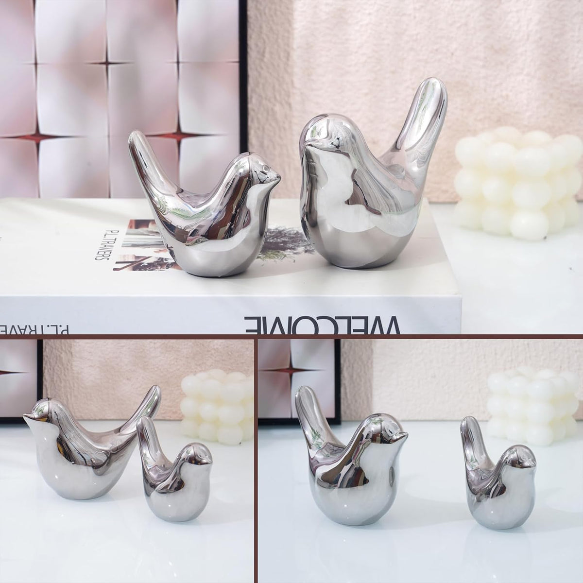 Silver Birds Showpiece for Home Decor | Set of 2 Decorative Bird Figurines | Silver Bird Statue for Living Room, Bedroom, Office, Table, Shelf & Cabinet Decoration | Elegant Home Decorative Showpiece