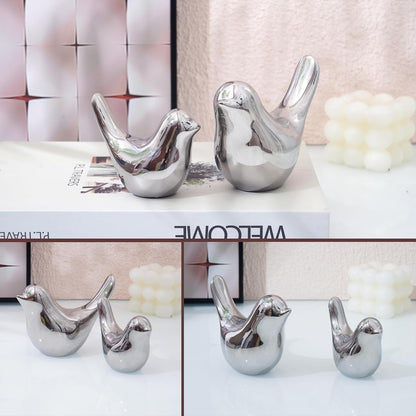 Silver Birds Showpiece for Home Decor | Set of 2 Decorative Bird Figurines | Silver Bird Statue for Living Room, Bedroom, Office, Table, Shelf & Cabinet Decoration | Elegant Home Decorative Showpiece
