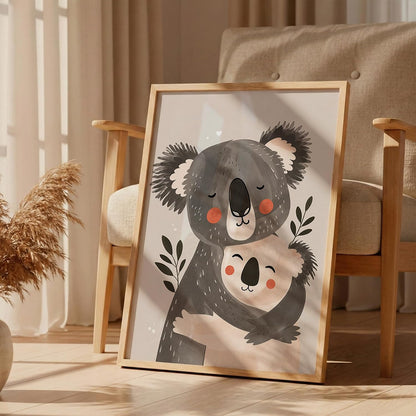 Koala Wall Art for Home Decor, Framed Animal Painting for Bedroom, Living Room & Kids Room, Cute Koala Pair Illustration, Black Frame, Aesthetic Wall Décor (DGN14-Natural10x13 inch)