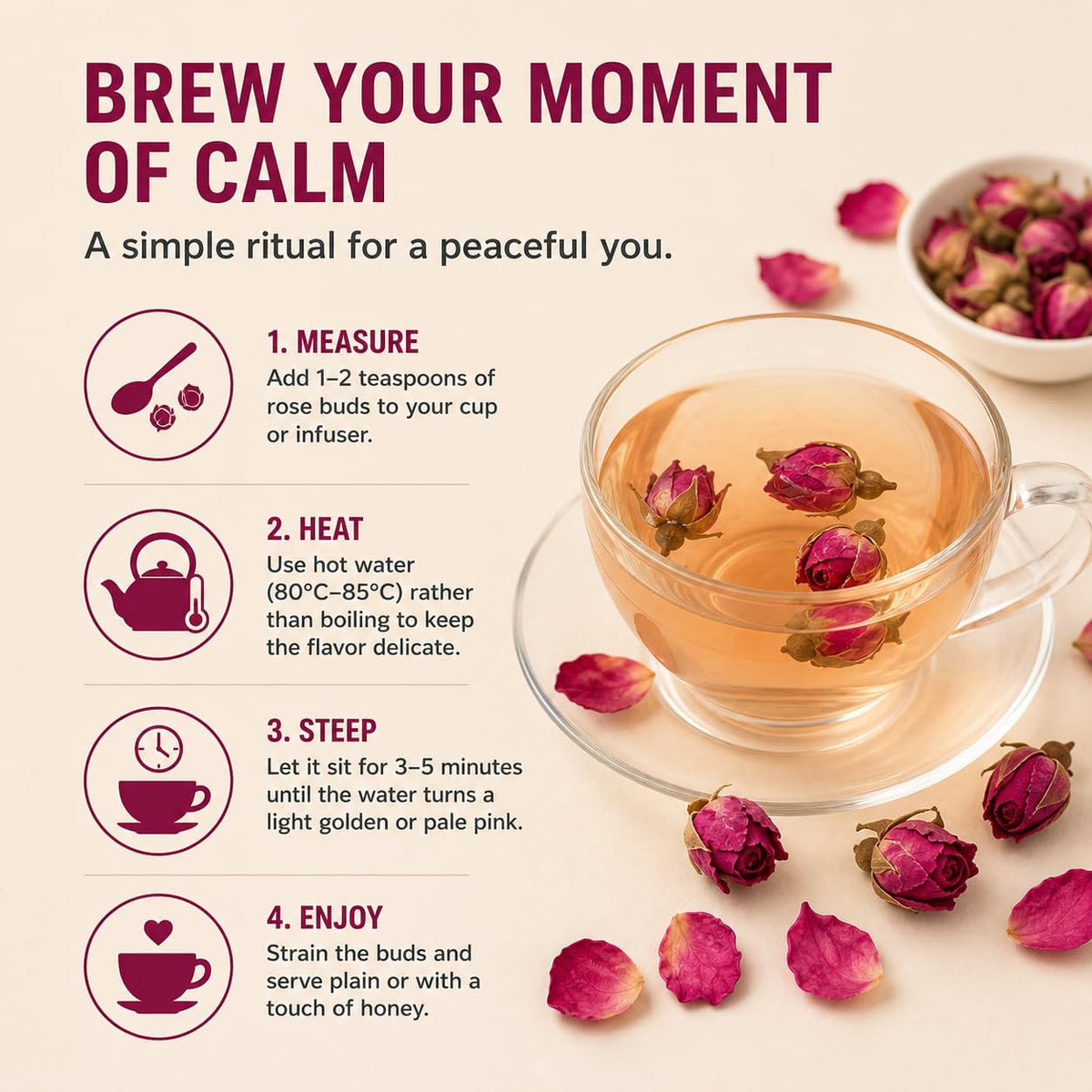 BLUE TEA - Rose Buds Tea - 30gm - 30+ Cups | Rich in Vitamin-C - For Hair & Skin | Caffeine Free - Natural - Flower Based - Herbal Tea | Pet Jar Pack
