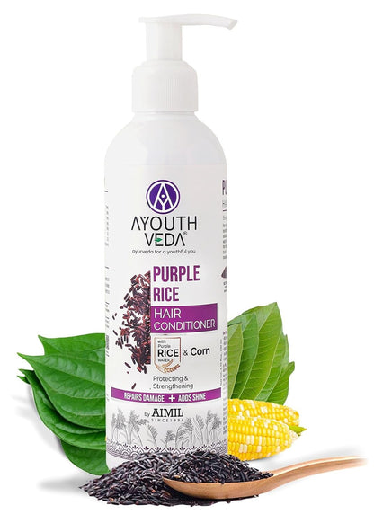 Ayouthveda Purple Rice Hair Conditioner with Rice Water & Kernel Protein | Repairs Damage, Controls Frizz & Enhances Volume | Enriched with Eggplant, Betel & Guava Leaves | For All Hair Types | 200ml