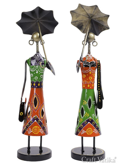 CraftVatika Metal Fashion Dolls with Umbrella Statue Decorative Showpiece Items for Home Decor Living Room Bedroom Table Desk Decoration & Gifts