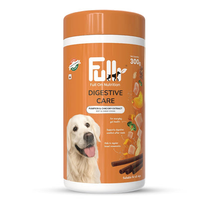 Fullr Digestive Care Dog Treats | Soft & Chewy Sticks with Pumpkin & Spinach | Supports Digestion, Gut Health & Immunity | Healthy Dog Treats for All Breeds & All Life Stages, 300 g