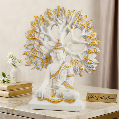 Global Grabbers Buddha Statue Showpiece Idol Home Decor Decoration Items for Living Room and Gifts (White)