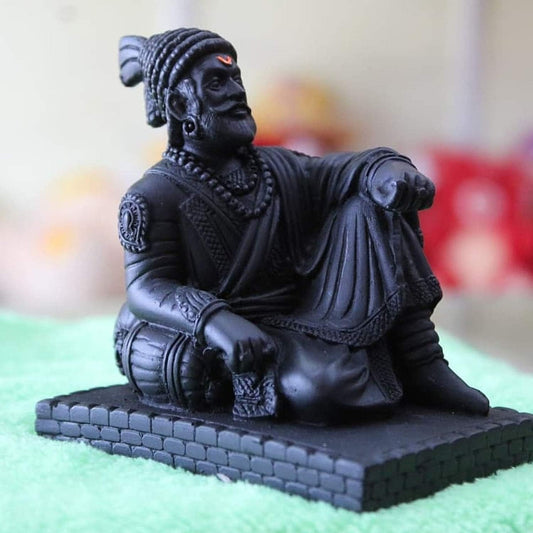 S2S Fiber Chatrapati Shivaji Maharaj Idol Murti Statue for Home Office Decor Gift Item Collectible Handicraft Art | 9x6x10 CM | Black