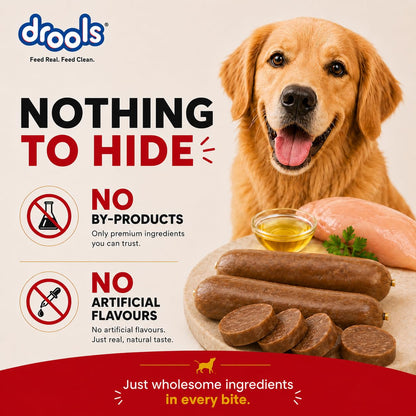 Drools Puppy & Adult Dog Sausage 360g (5+1 Free) | Chicken Flavour | Supports Brain & Vision Development | Promotes Muscle Growth | Aids Digestion & Overall Wellness