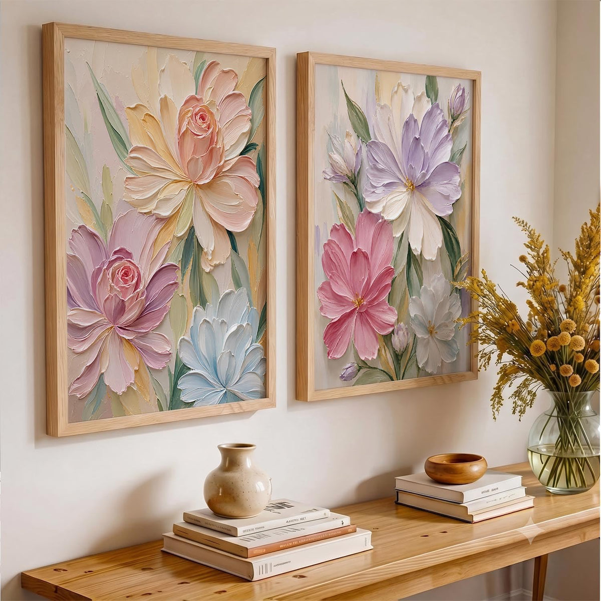 Aesthetic Boho Art Home Decoration | Boho Paintings With Frame For Living Room Bed Room Hotel Wall Decor Digital Reprint Set of 2 (13X17)