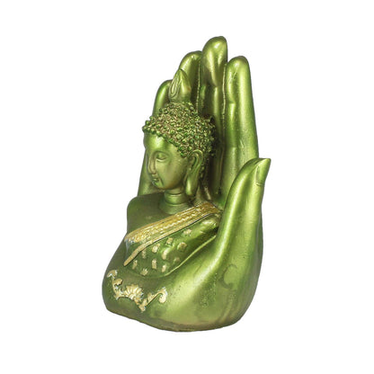 eCraftIndia 'Palm Buddha' Handcrafted (Polyresin, 10 cm x 16 cm, Green and Golden, MSGB527_GR)