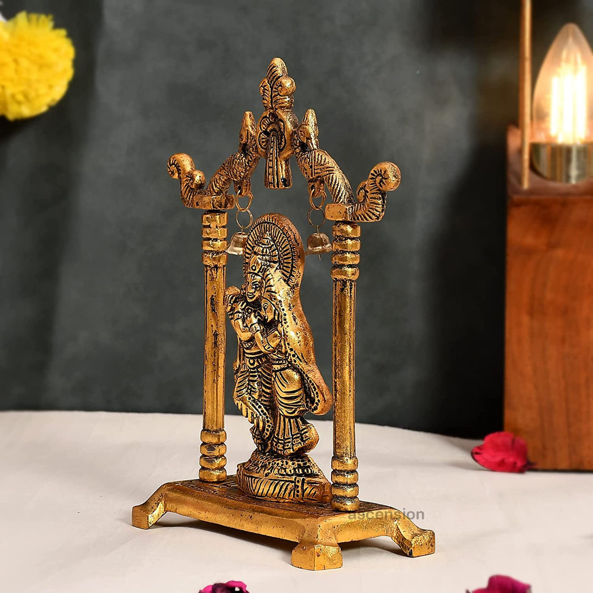 Designer Metal Radha Krishna Idol Couple Showpiece Radha Krishna Idol Murti for Home Décor Idol Showpiece Statue Diwali Home Decoration Items Festive Home Office Gifts,Golden