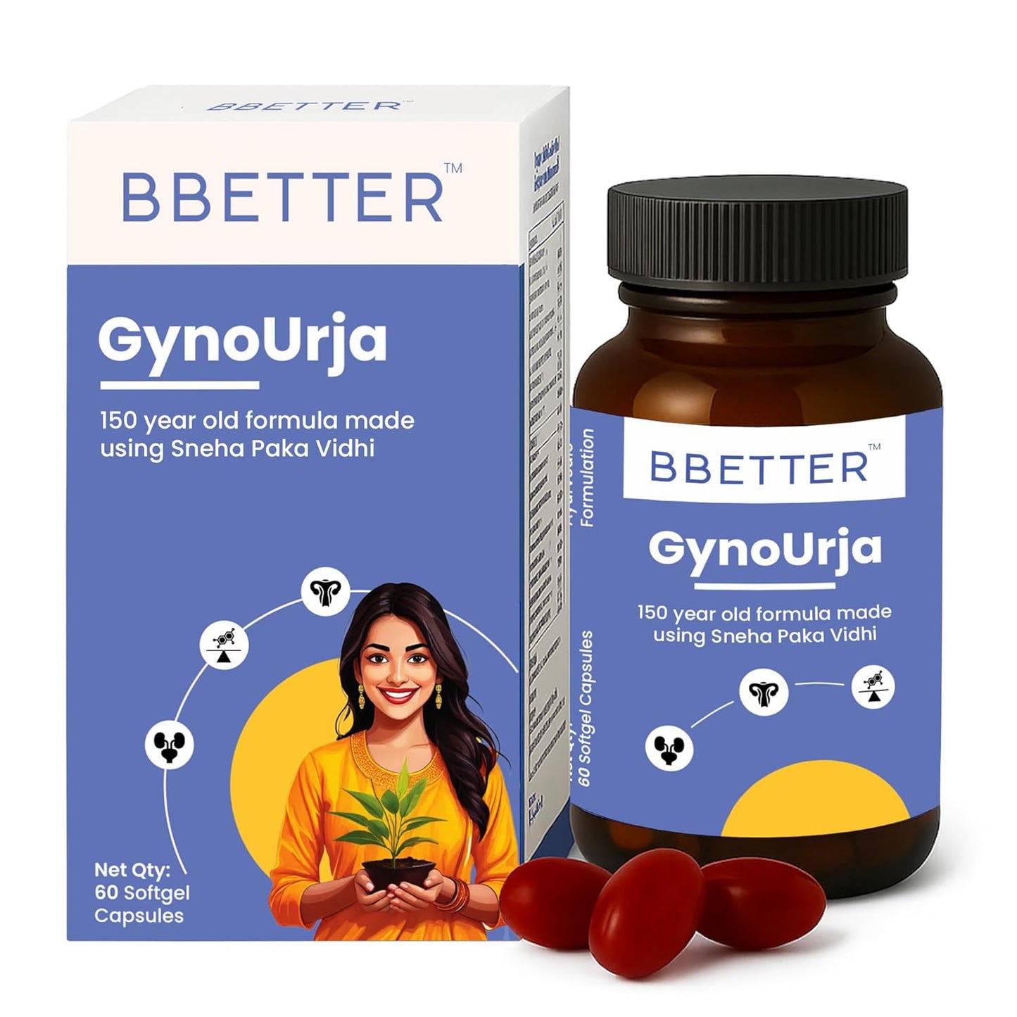 BBETTER GynoUrja Women’s Wellness | Ayurvedic Shatavari Softgels for Hormonal Balance, Menstrual Cycle & Urinary Health | Natural Supplement – 60 Softgels