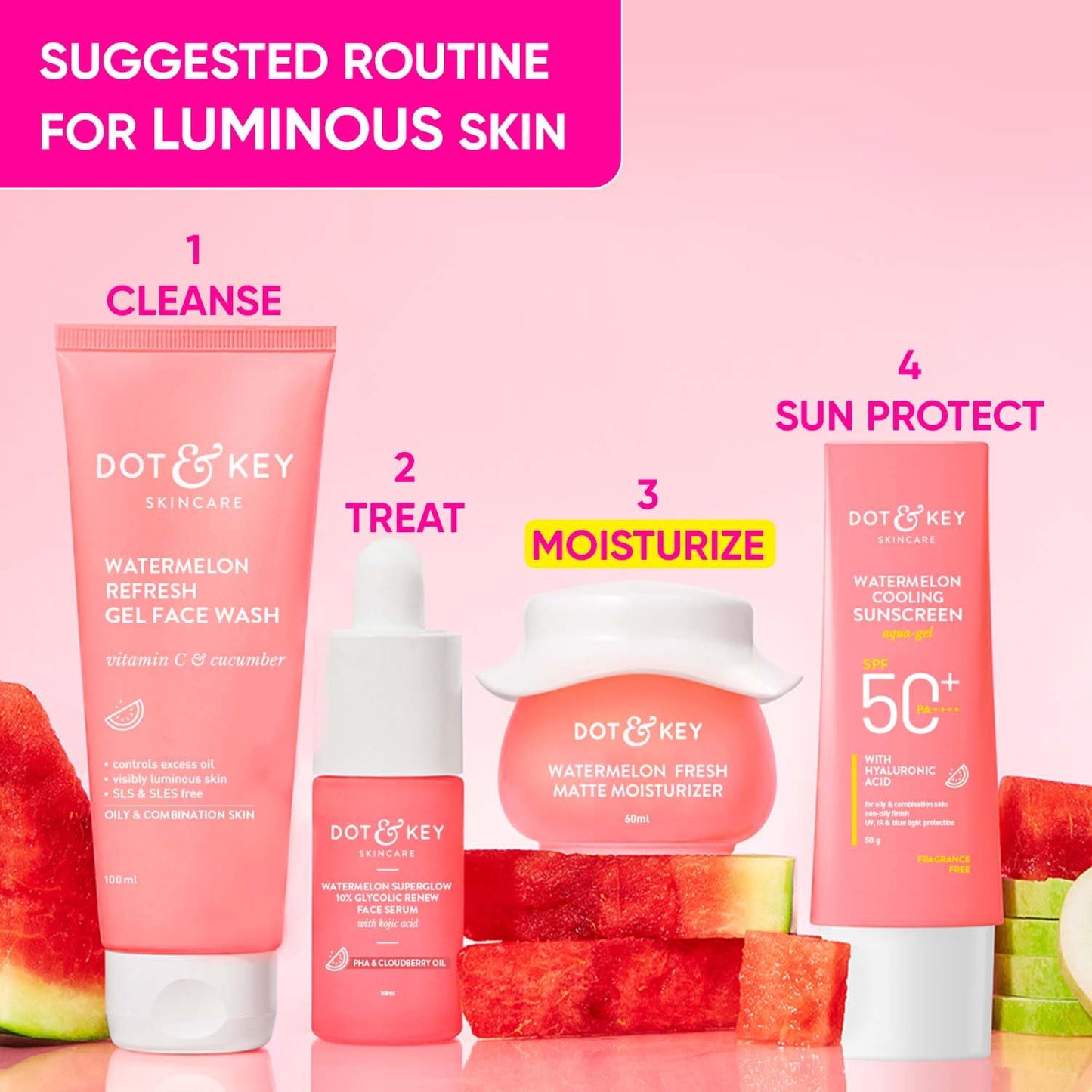 zephivo DOT & KEY Watermelon Superglow Matte Oil Free Moisturizer For Face With Watermelon Extracts | Lightweight Gel, Controls Excess Oil, Hydrates & Plumps Skin, With Glycolic Acid For Oily Skin | 60Ml
