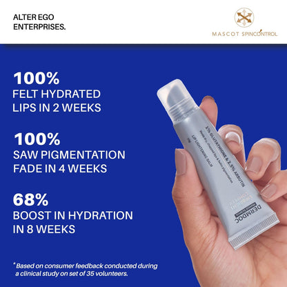 DERMDOC LipBright Treatment with 1% Glutathione + 2.5% Arbutin Lip Balm, 10 gm | Brightens Lip | Reduces Pigmentation | For Dry & Chapped Lips | Lightweight | Non - sticky