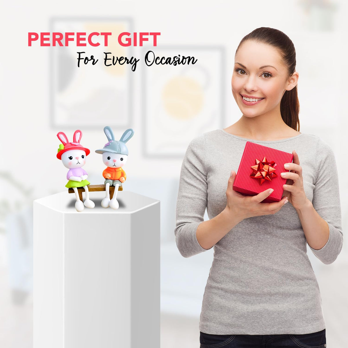 Nostrae Bunny Couple Miniature Toys & Cute Miniatures Decorative Items | Small Figurines for Home Decor | Desk Decoration Miniature Things, Gifts & Mini Showpieces Desk Decor (Set of 1)