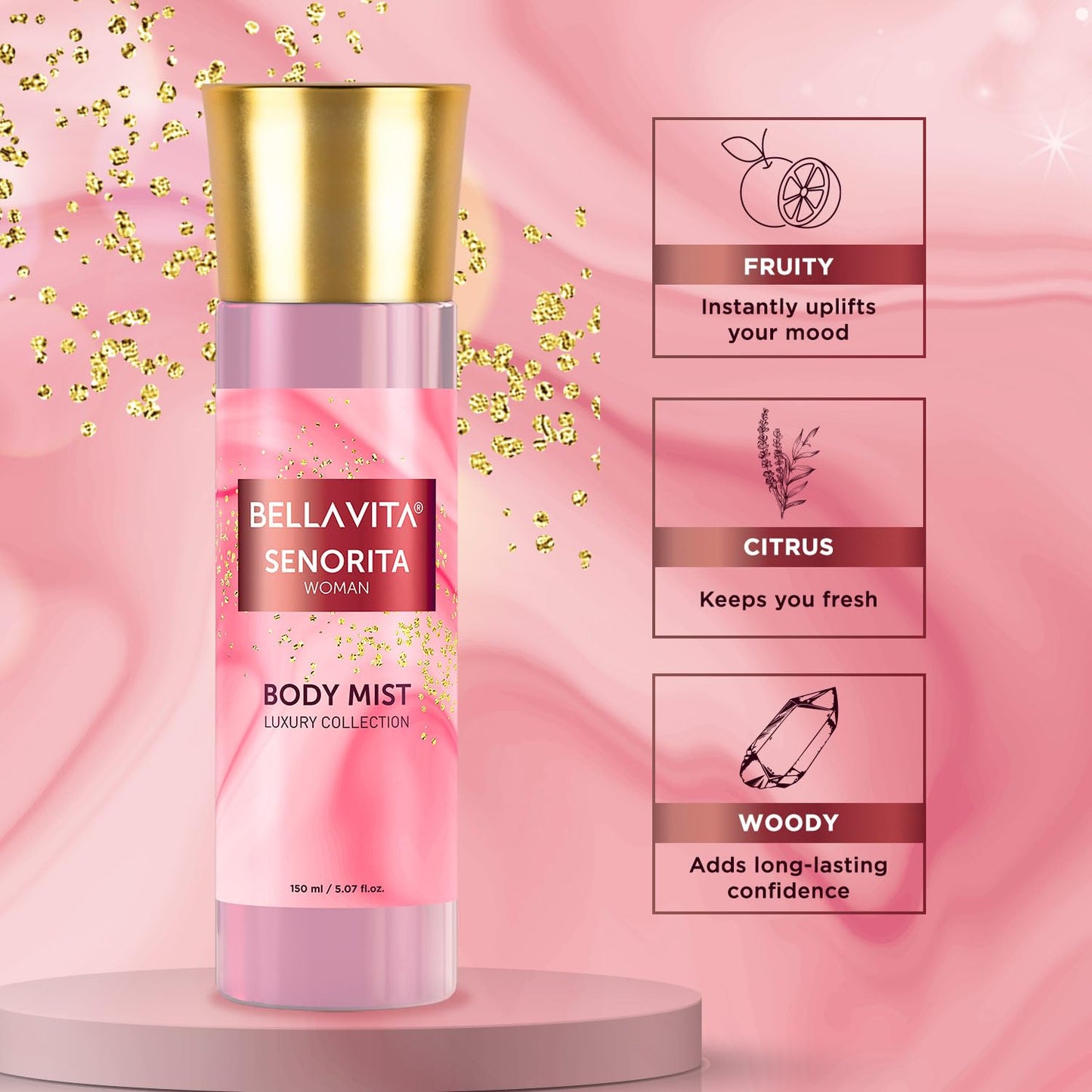Bella Vita Luxury Senorita Women Body Spray Mist Perfume for Refreshing Floral & pomegranate Long Lasting Fragrance with Mint, 150 Ml