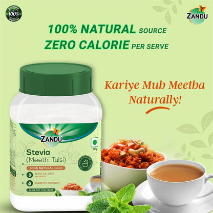 Zandu Stevia Meethi Tulsi Powder- A Healthier Substitute for Sugar |Helps Maintain Healthy Sugar Levels & Healthy Weight (100 g Powder)