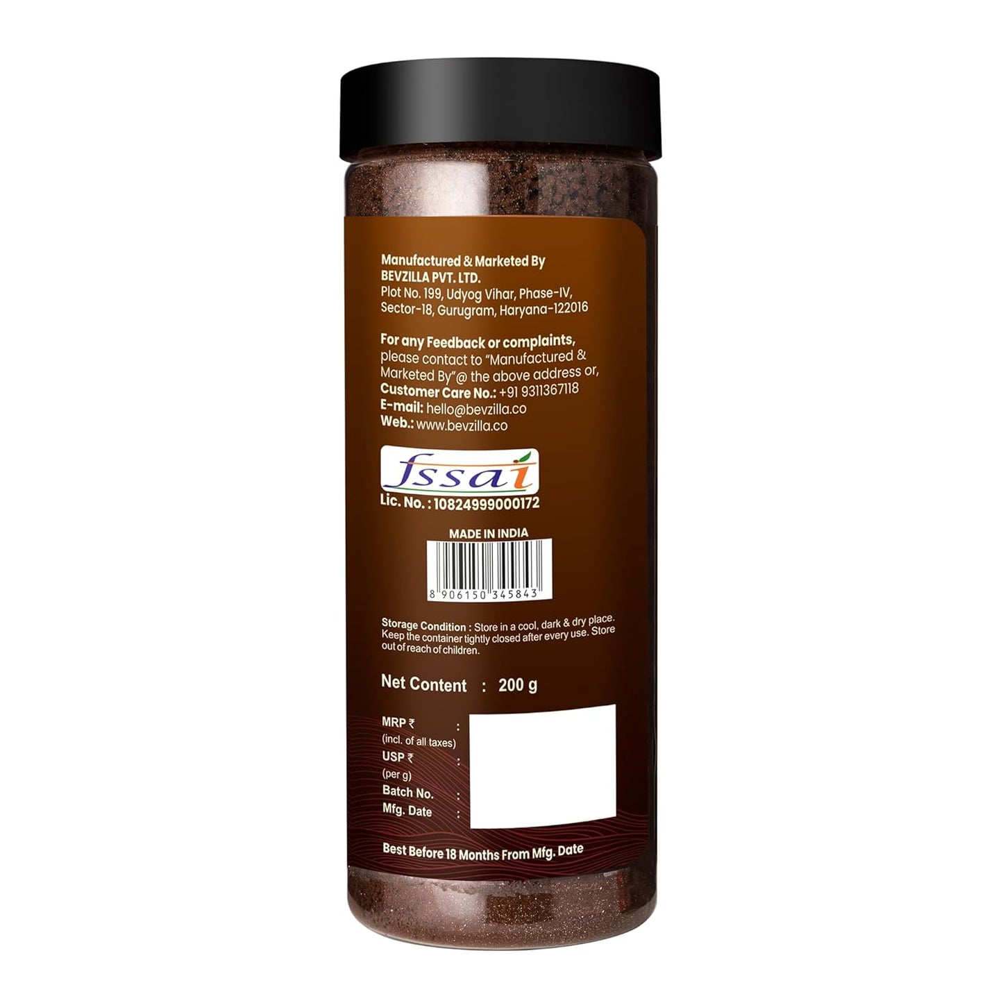 Bevzilla Chocolate & Mocha (Choco-Mocha) Instant Coffee Powder Jar – 200g | Arabica Beans with Chocolaty Twist | Perfect for Espresso, Latte & Cappuccino | Enjoy Hot & Cold Brews