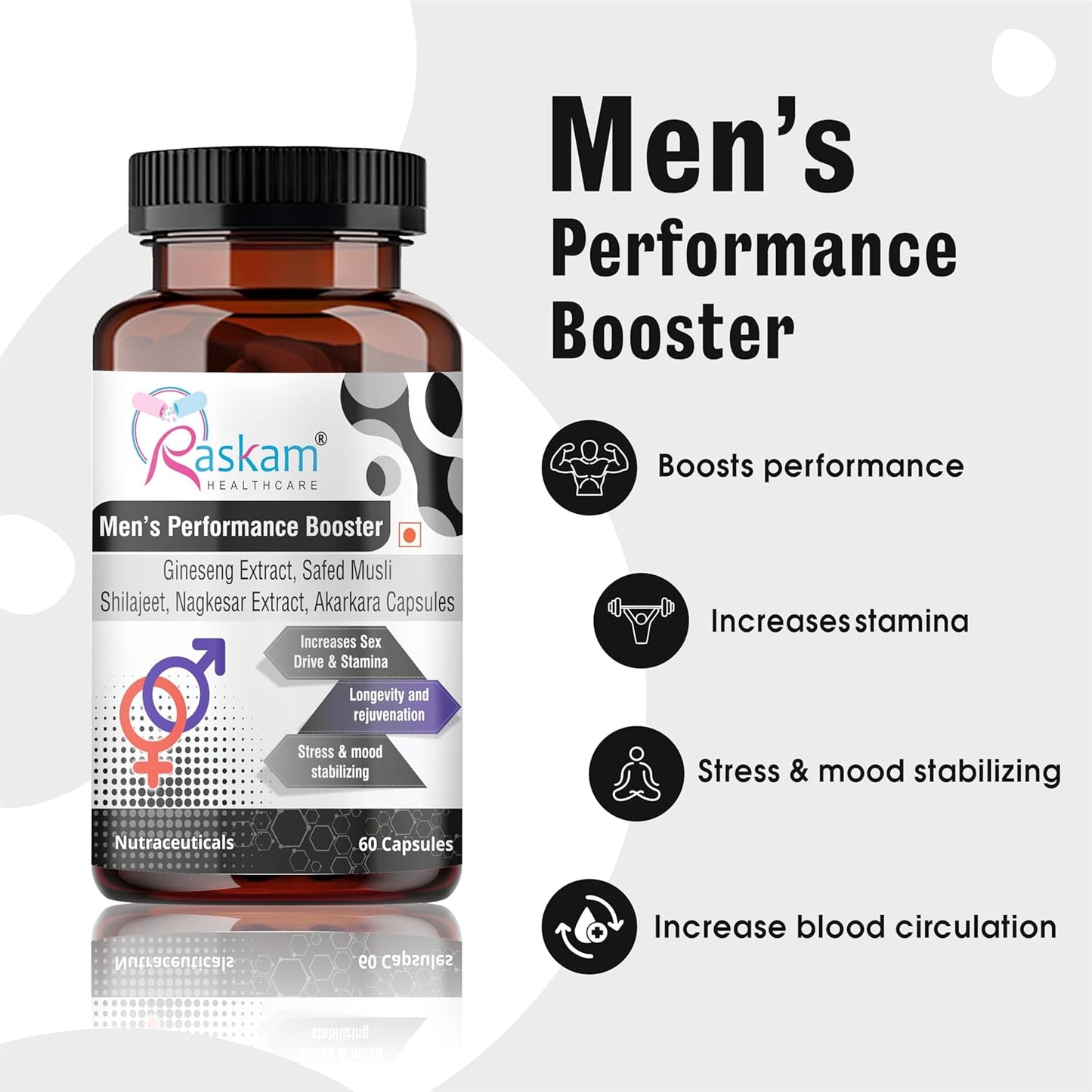 Men's Performance Booster 60 - Capsules - Improve Muscle Strength & Performance, Boost Energy for Men