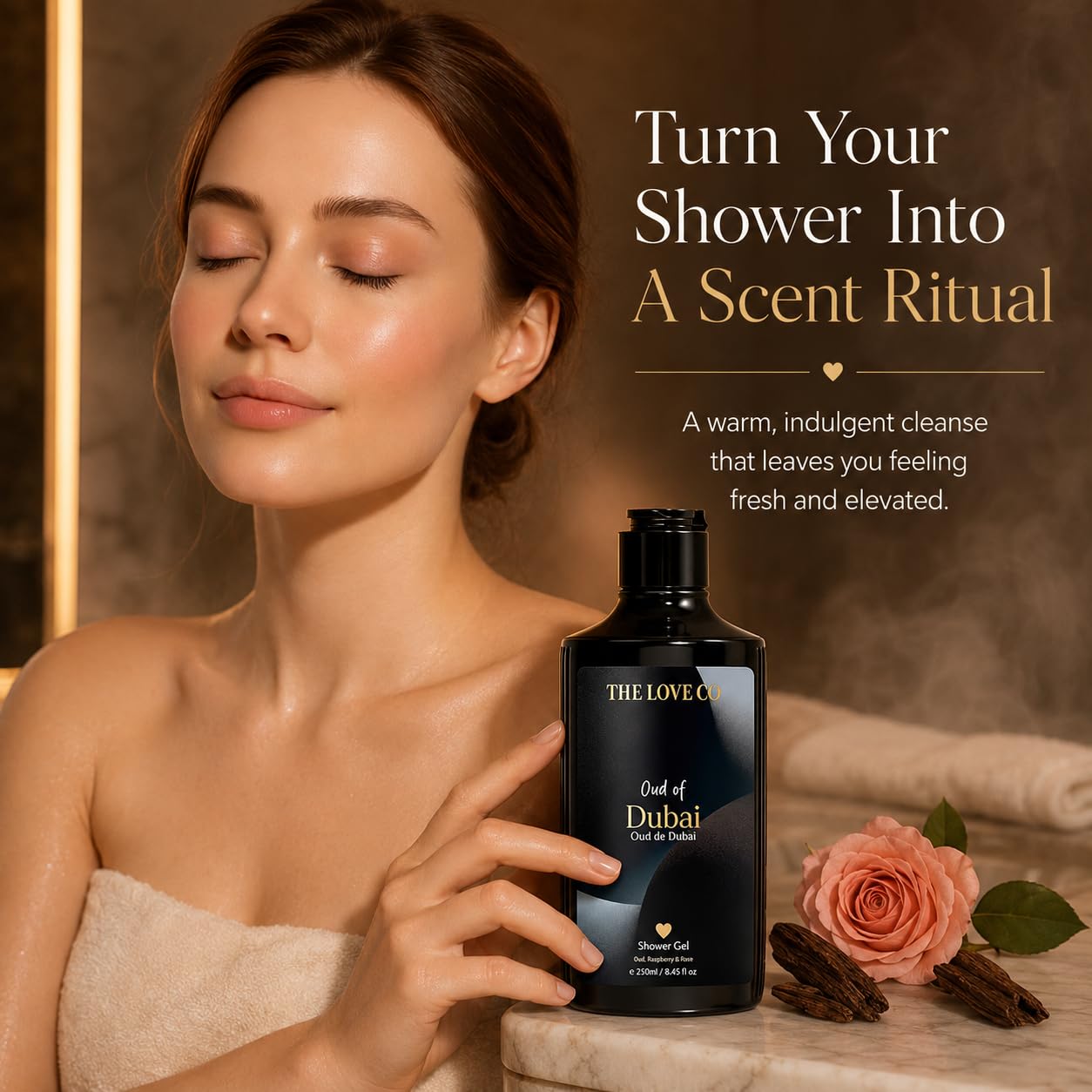 THE LOVE CO Oud of Dubai Body Wash 250ml | Luxury Oud Shower Gel for Men & Women | Hydrating Body Cleanser with Niacinamide & Shea Butter | Paraben Free Daily Bath & Shower Gel
