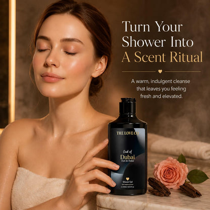 THE LOVE CO Oud of Dubai Body Wash 250ml | Luxury Oud Shower Gel for Men & Women | Hydrating Body Cleanser with Niacinamide & Shea Butter | Paraben Free Daily Bath & Shower Gel