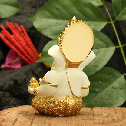 Ganesha for Car Dashboard Ganesh Statue Murti Gold Plated Terracotta Lord Ganpati Diwali Gifts Home Decor Figurine (Size: 3.5 x 2 inches)