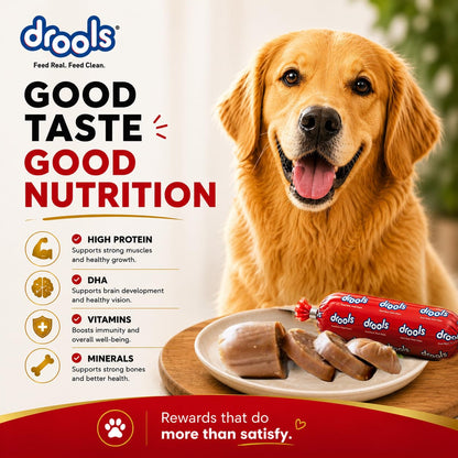 Drools Puppy & Adult Dog Sausage 360g (5+1 Free) | Chicken Flavour | Supports Brain & Vision Development | Promotes Muscle Growth | Aids Digestion & Overall Wellness