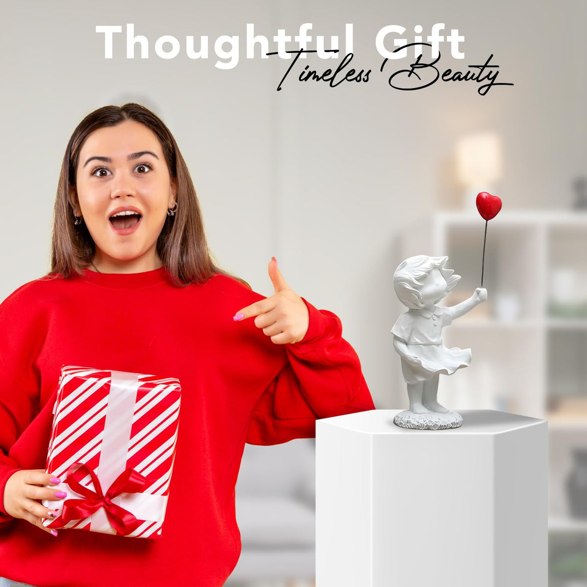 Nostrae Girl with Balloon Show Pieces for Home Decor Living Room Decorative Items | Cute Showpieces Gift Item for Decoration | Center Table Tv Showcase Office Desk Interior Statue Figurines