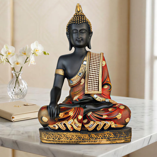 Buddha Idol Statue | Home Decoration Items for Living Room (FIRE RED Black)