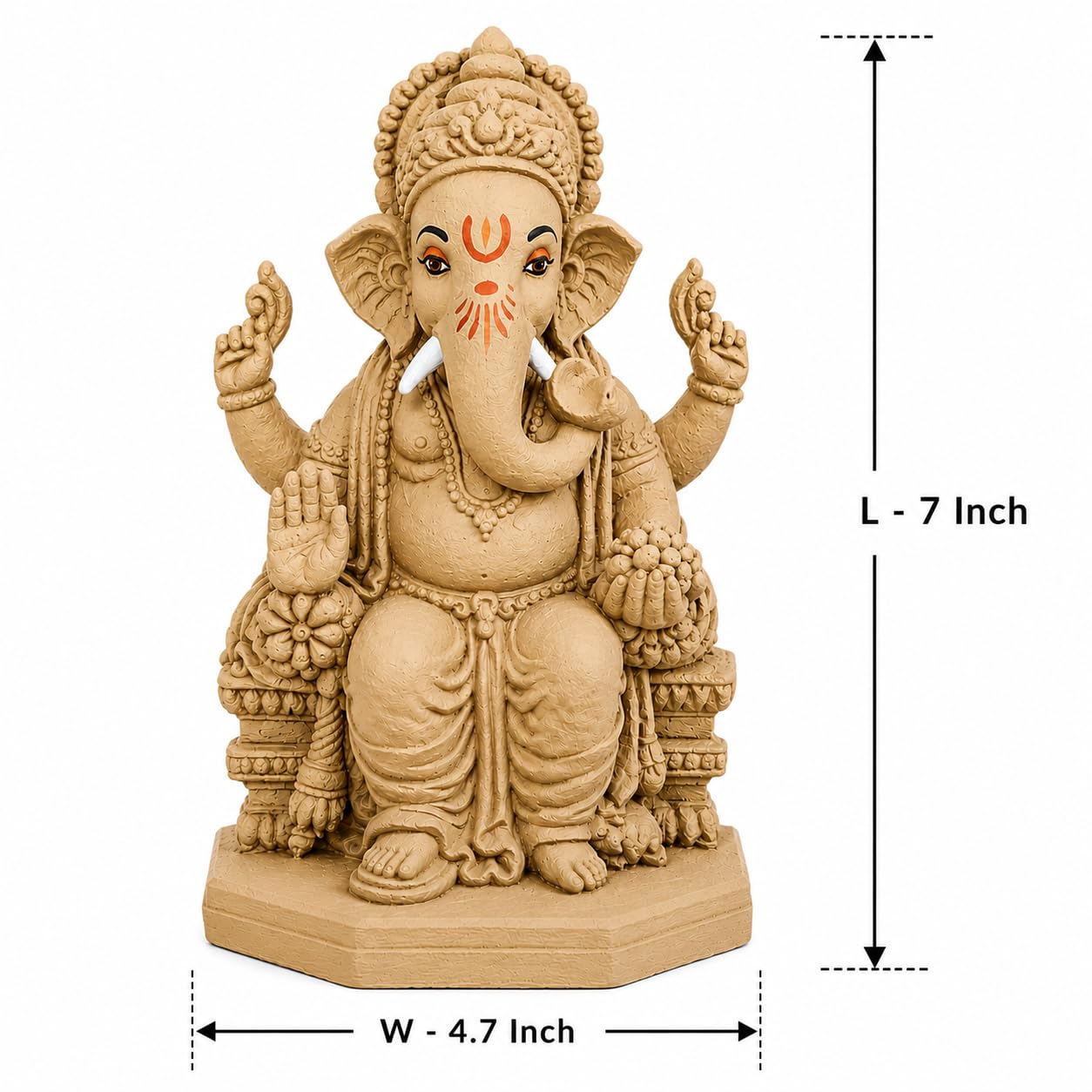 KSI Eco-Friendly Ganesha Idol Ganpati Murti for Home Visarjan Water Soluble Ganesh Idol 7 Inches Ganesh Without Paint Handcrafted Natural Clay Biodegradable Ganesha Statue