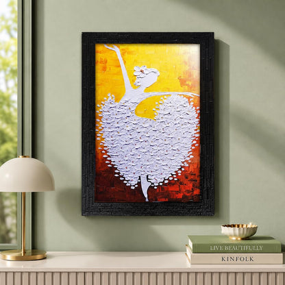 Abstract Art Wooden Dancing Girl Framed Painting | Ready to Hang- (Wooden Frame, Multicolor, 10inch x 14 inch)
