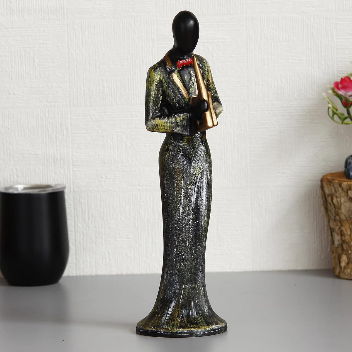 Resin Woman Playing Wind Musical Instrument Showpiece for Home Decor Living Room Bedroom Office Desk Table TV Unit | Womens Day Gift for Ladies | Housewarming Birthday Gift for Women