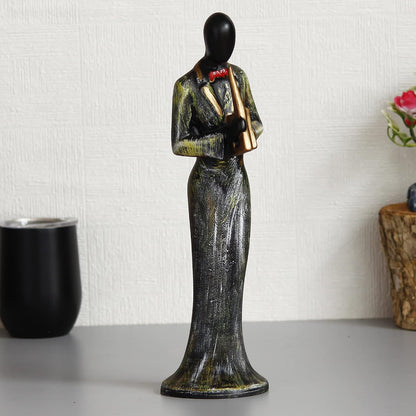 Resin Woman Playing Wind Musical Instrument Showpiece for Home Decor Living Room Bedroom Office Desk Table TV Unit | Womens Day Gift for Ladies | Housewarming Birthday Gift for Women