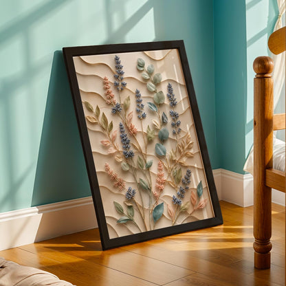 Floral Botanical Wall Painting with Frame | Premium Textured Flower & Leaf Artwork, Pastel Nature Wall Decor Framed for Living Room Bedroom Office and Home Decoration (Art-11,13x19inch)