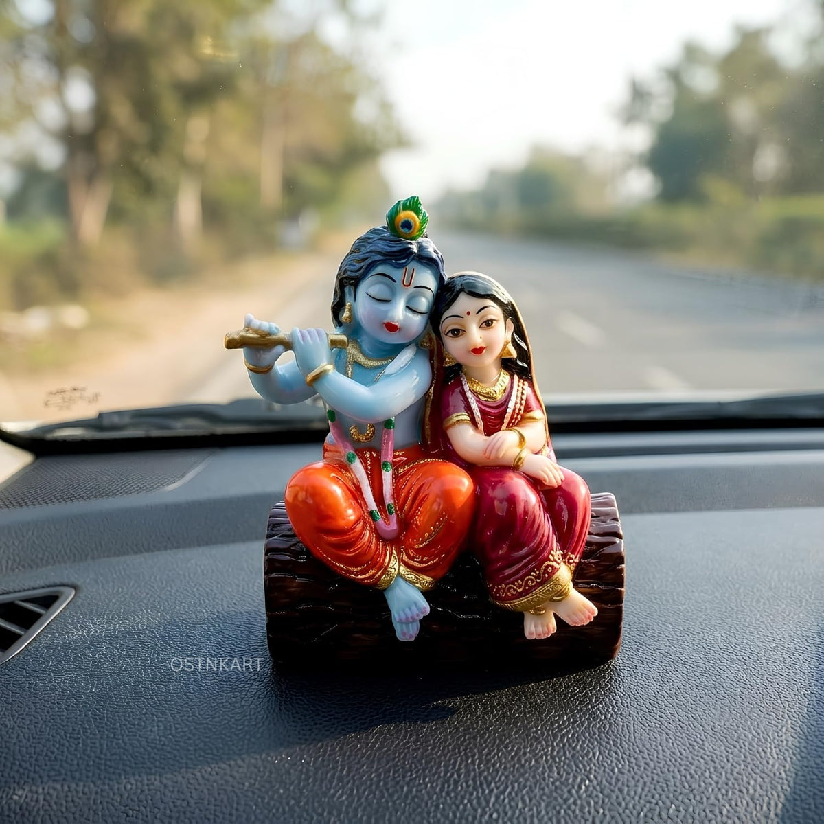Radha Krishna Idol for Car Dashboard – 3.15 Inch Multicolour Polyresin Statue | Spiritual Showpiece for Home, Office & Temple | Decorative Gift for Housewarming, Diwali & Birthday