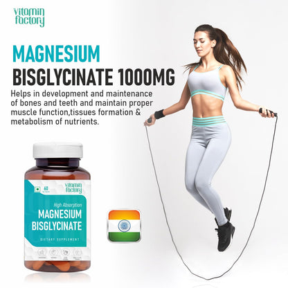 The Vitamin Factory Magnesium Bisglycinate Supplement - High Absorption Magnesium Supplements For Both Men & Women, Supports Sleep, Muscles & Nerve Health Supplements, 60 Vegetable Capsules