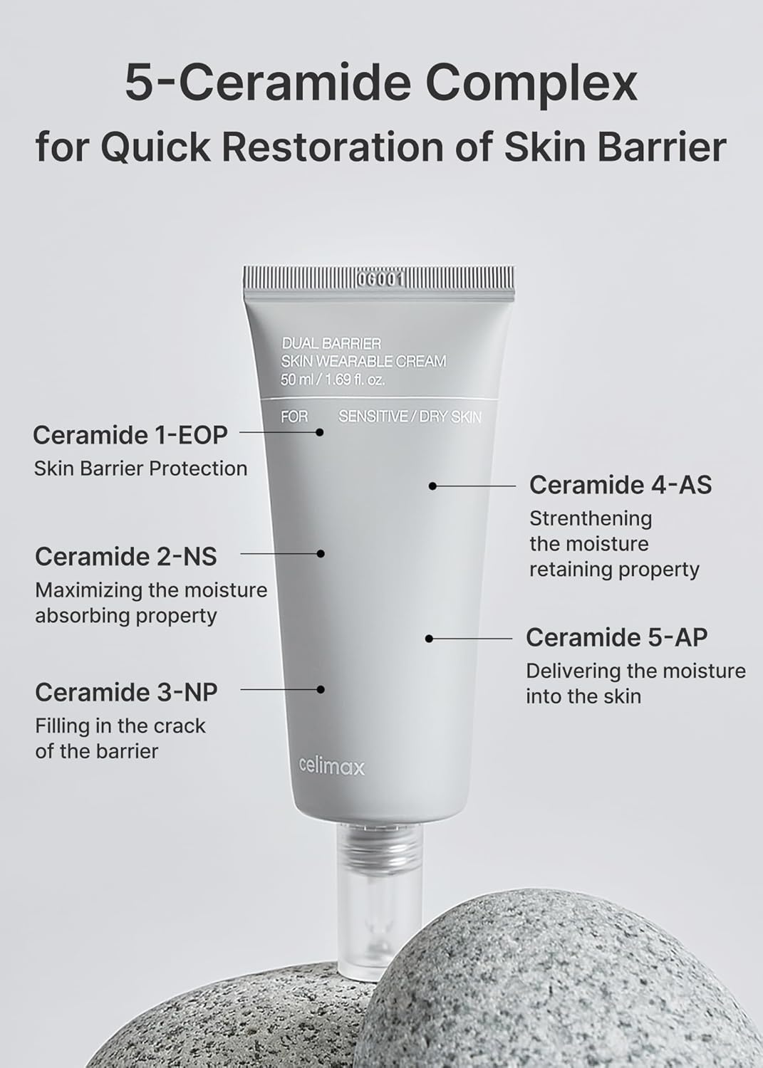 Celimax Dual Barrier Skin Wearable Cream (50ml) | 72H Hydration Barrier Repair | 5 Ceramides Hyaluronic Acid | Soothes Redness Irritation | Derma-Tested, Paraben-Free | Korean Skincare for Dry Sensitive Skin
