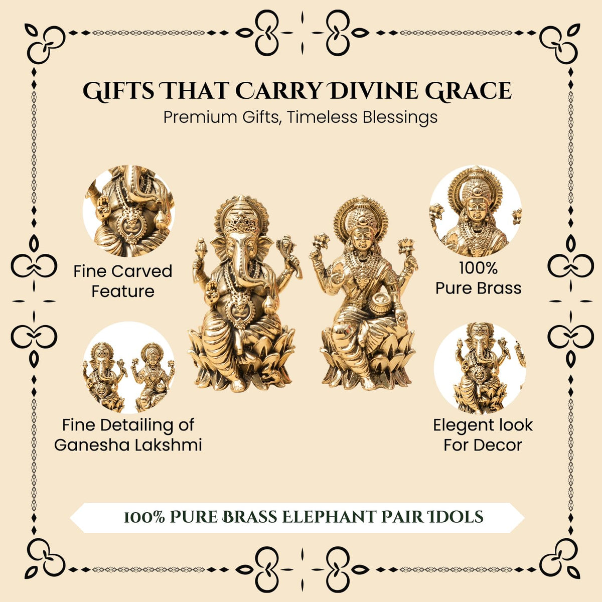 100% Pure Brass Lakshmi Ganesh Idol with Gift Box | Pital Murti for Pooja Room Decor Office Desk | Religious Housewarming Grah Pravesh Diwali Wedding Gift for Couple