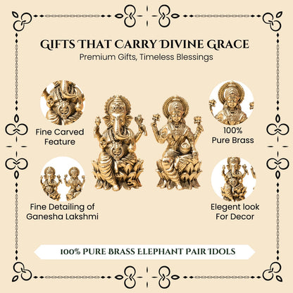 100% Pure Brass Lakshmi Ganesh Idol with Gift Box | Pital Murti for Pooja Room Decor Office Desk | Religious Housewarming Grah Pravesh Diwali Wedding Gift for Couple
