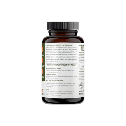 Brown supplement bottle with label on a white background