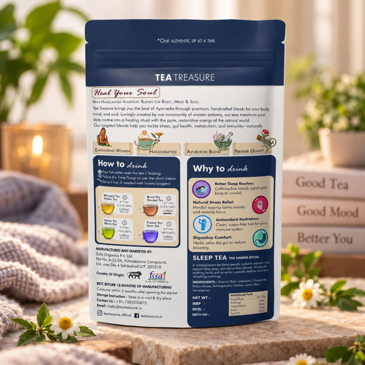 Tea Treasure Sleep Tea Nindra Ritual - 100g | Caffeine-Free Herbal Tea | Chamomile, Valerian Root & Jatamansi | Calming Bedtime Relaxation, Stress Relief & Better Sleep Routine Support
