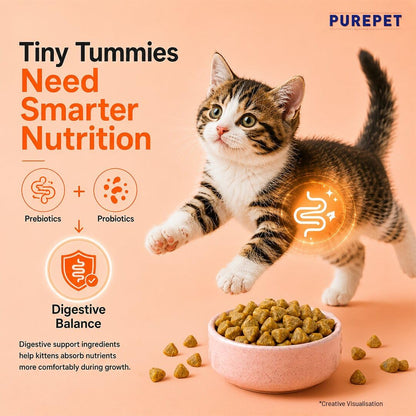 Purepet Kitten Dry Cat Food 1.2kg Pack | Mackerel Flavour | Active Behaviour | Hairball Control |Urinary Tract Health | Nutrient Rich | Minerals