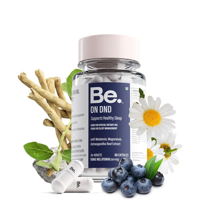 Be. On DND Natural Sleep Supplement | Ashwagandha Capsules with Melatonin, Magnesium Supplement & Chamomile | Non-Habit Forming Sleeping Tablets for Deep Sleep | 60 Veg Capsules- 30 Day Supply
