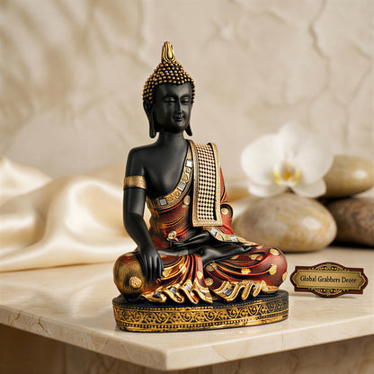 Buddha Idol Statue | Home Decoration Items for Living Room (FIRE RED Black)