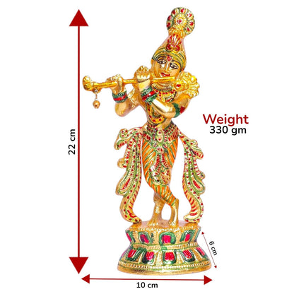 KridayKraft Lord Krishna Metal Statue,Krishna Idol Murti Playing Flute for Temple Pooja,Decor Your Home,Office & Showpiece Figurines Gift Article,Religious Idol...