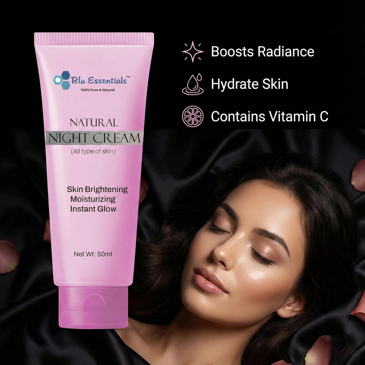 Blu Essentials Vitamin C Night Cream for Women and Men | for Glowing Skin | Suits For Both Oily & Dry Skin | Dark Spot Removal, Anti-Ageing | 50ml