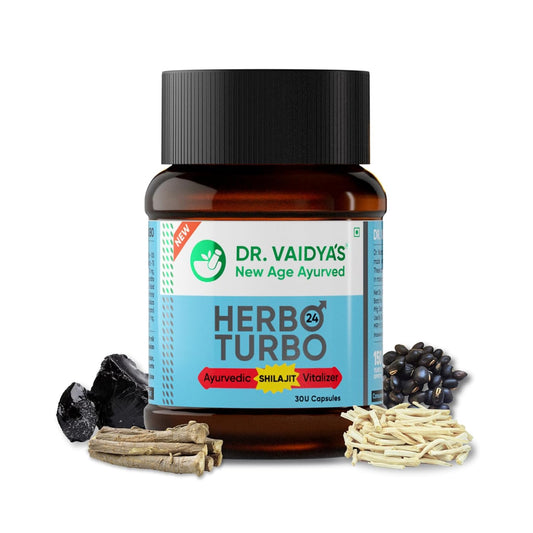 Dr. Vaidya’s Herbo24Turbo Capsules | Supports Vitality | For Strength, Stamina & Power | Shuddha Shilajit, Safed Musli | Sugar Free | Pure Ayurvedic Extracts | 30 capsules