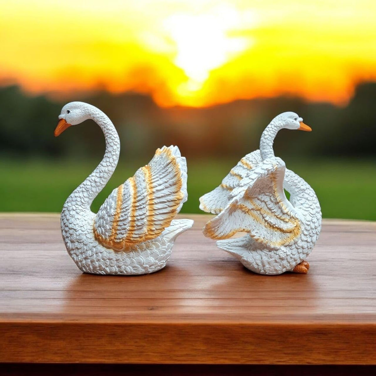 Fiber Resin Swan Pair Idol for Home Decor | Feng Shui Vastu Love & Harmony Symbol | Decorative Bird Showpiece for Living Room Bedroom Table Shelf Gift | 15x10x18 cm (Regular Quality)