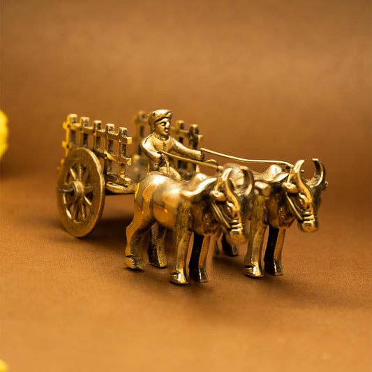 100% Pure Brass Bullock Cart Home Decor (Size: 12 cm) | Bailgadi for Gift | Bullock Cart Showpiece Brass Antique Decor Item | Bail gadi Brass Artifacts for Living Room Home Decorative Items